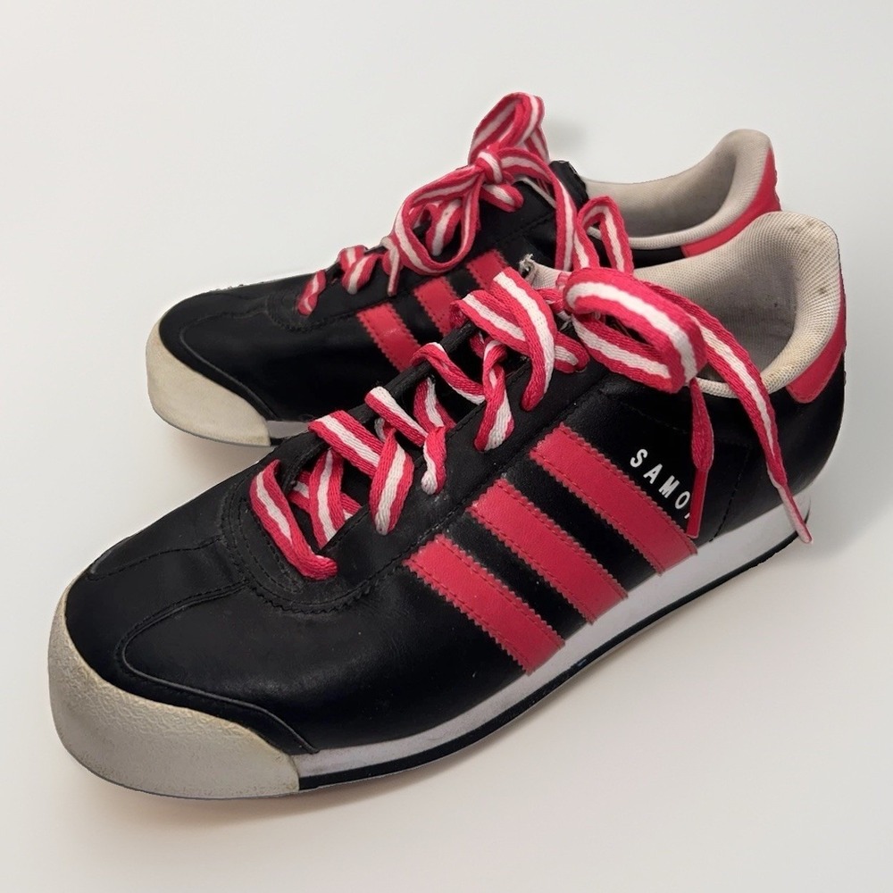 Adidas Samoa W9 M7.5 Black Pink Leather Sneakers White Toe Retro‎ Low Top Shoes